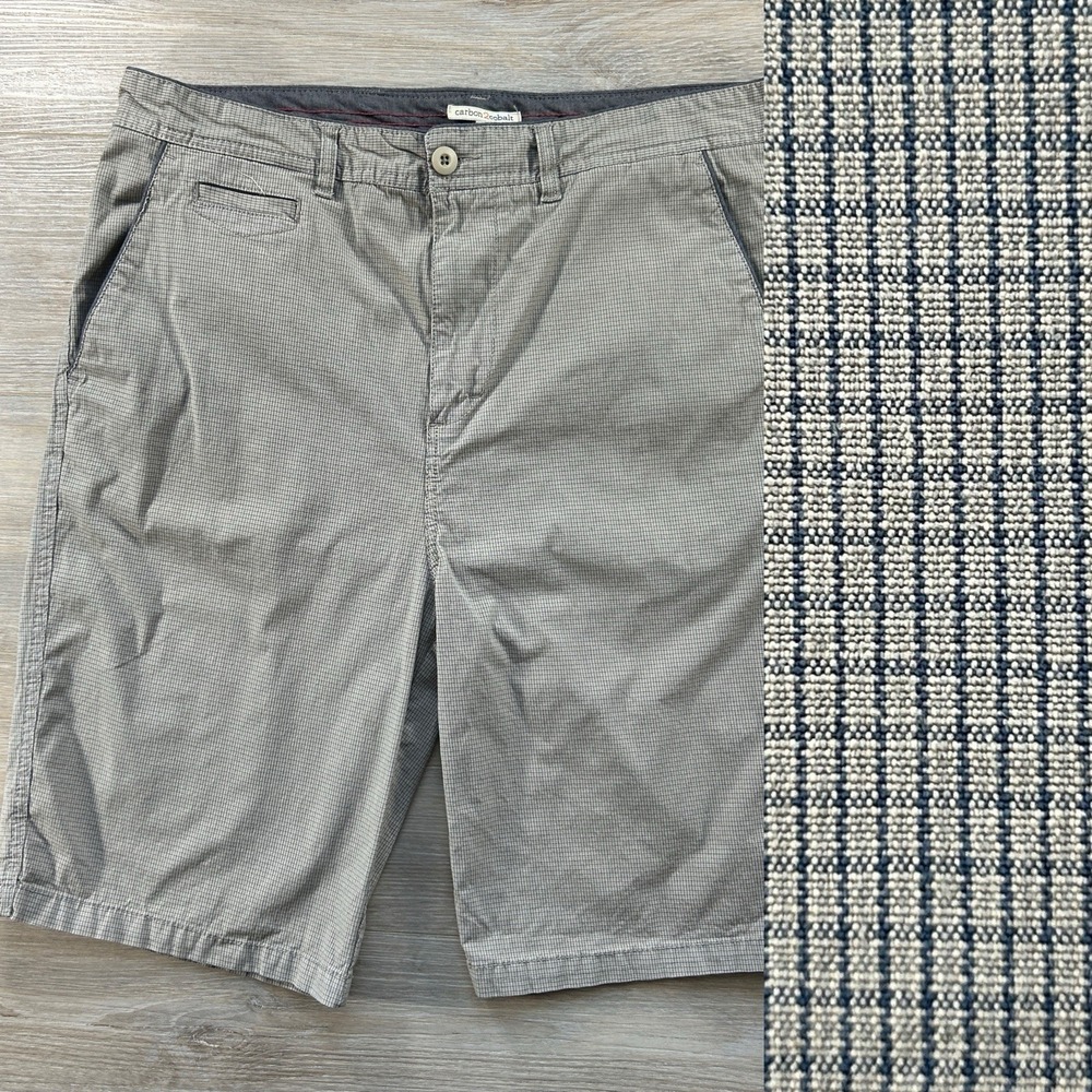 Carbon 2 Cobalt Shorts Mens 36‎ Beige Blue Plaid  10" Inseam Casual Cotton Chino